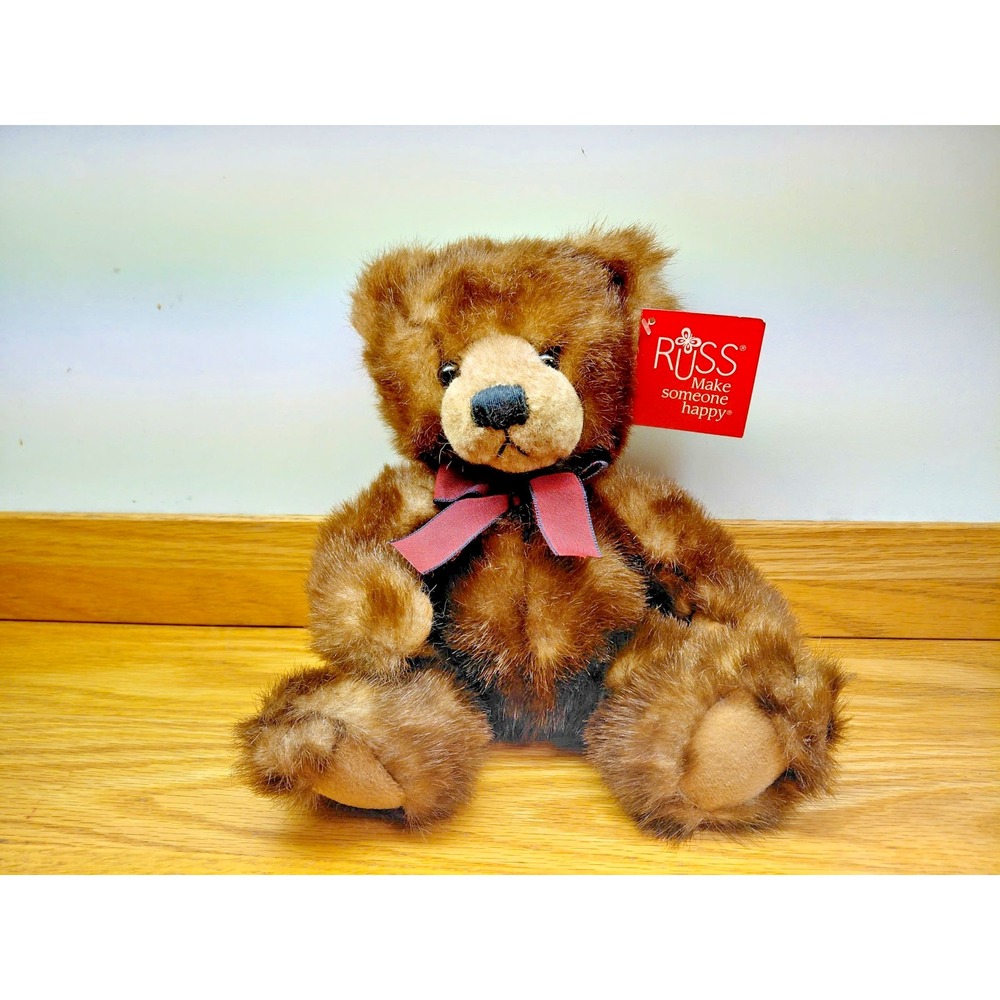 Vintage Russ "Make Someone Happy" Teddy Bear Brown Plush with Red Bow – New Tag